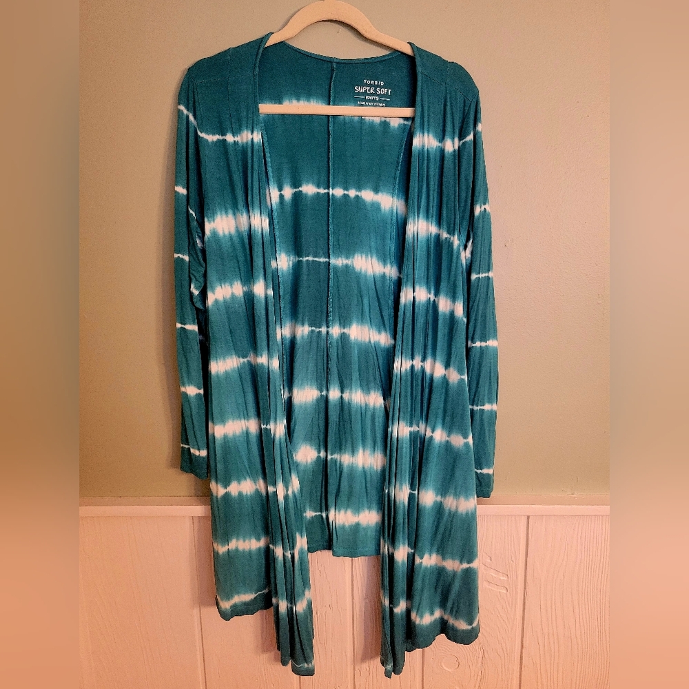 Torrid Teal and White Knit Cardigan